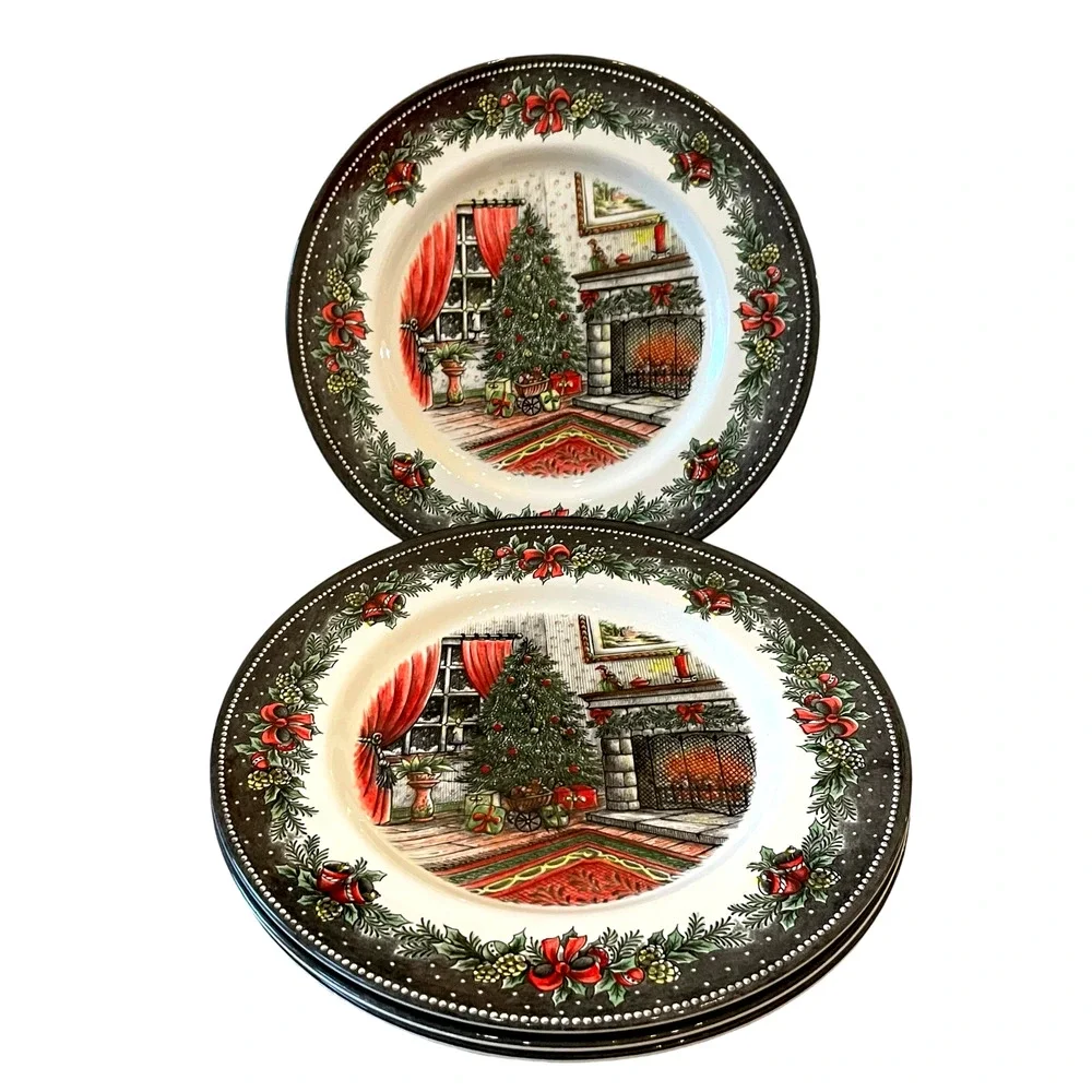 Royal Stafford CHRISTMAS MORNING 11in Dinner Plate Set of 4 Holiday Porcelain